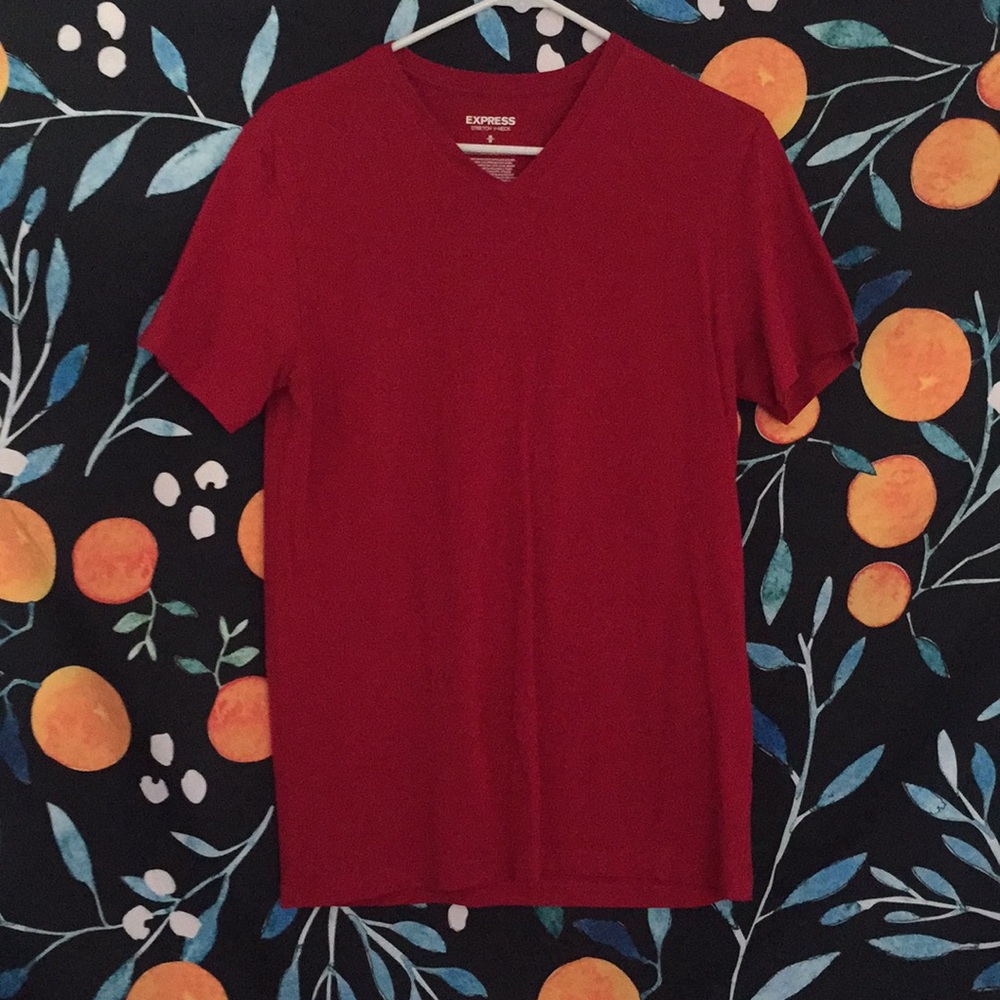 Red Express v-neck stretch tee.